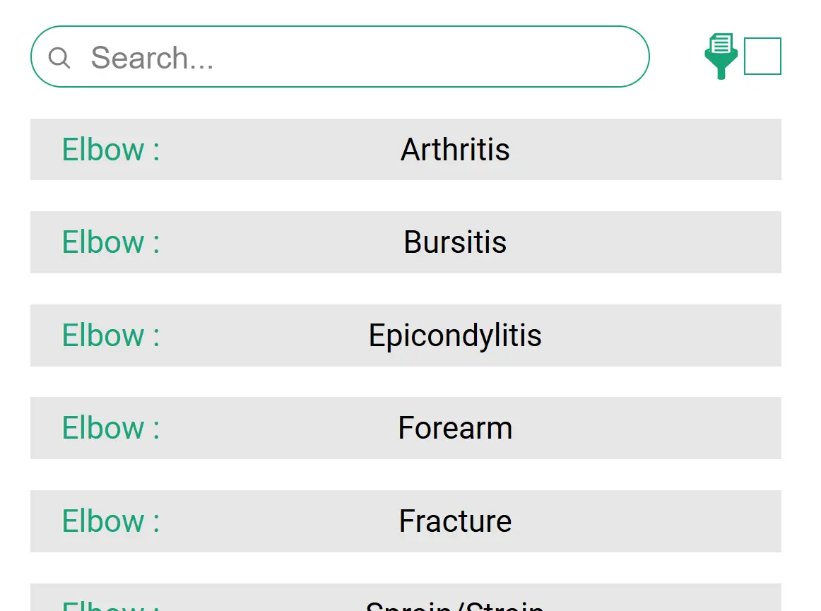 رابط کاربری لیست پروتکل‌های پیش‌فرض در دستگاه لیزر فیزیوتراپی شرکت TSD
