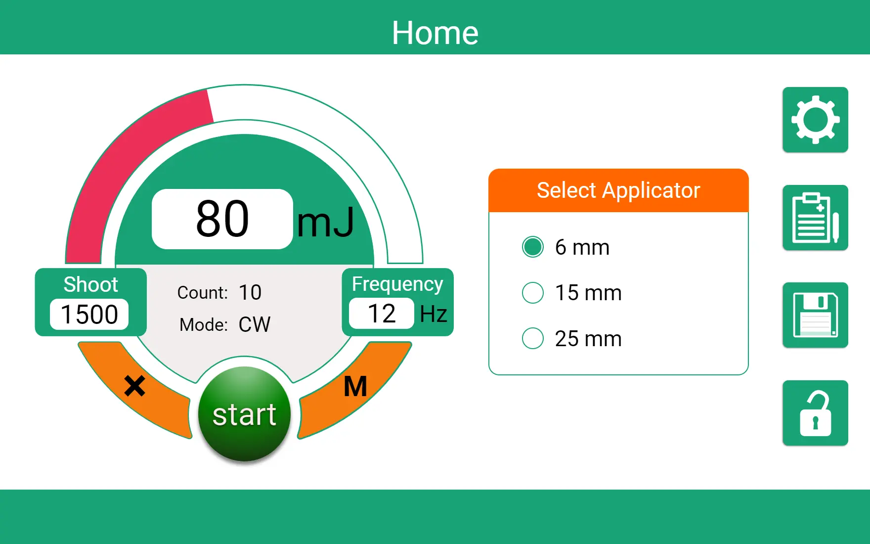 صفحه اصلی رابط کاربری دستگاه شاک‌ویو سری Ultimate برای شرکت TSD