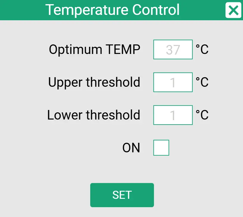رابط کاربری مربوط به انتخاب دمای مناسب در TCL Therapy شرکت TSD